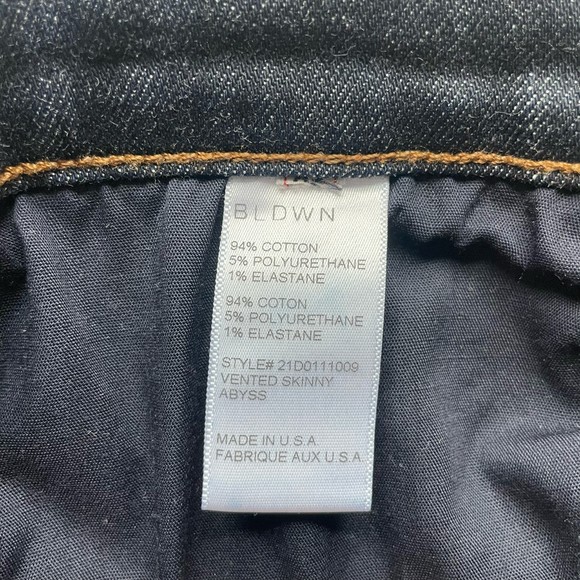 BLDWN Vented Skinny High Rise Side Slit Outer Ankle Flare Dark Blue Denim Jeans - Picture 12 of 17